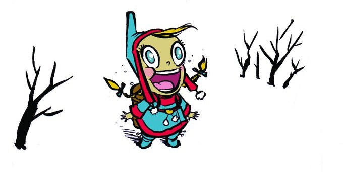 Illustration of a little blond girl smiling excitedly.