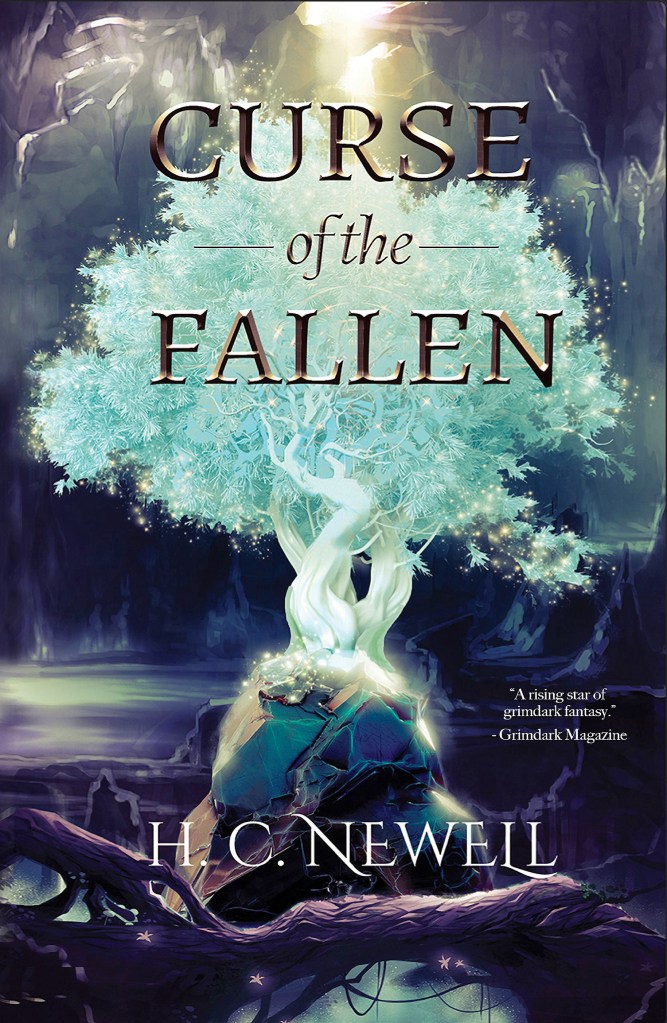 Cover of Curse of the Fallen by H.C. Newell with a glowing light blue tree
